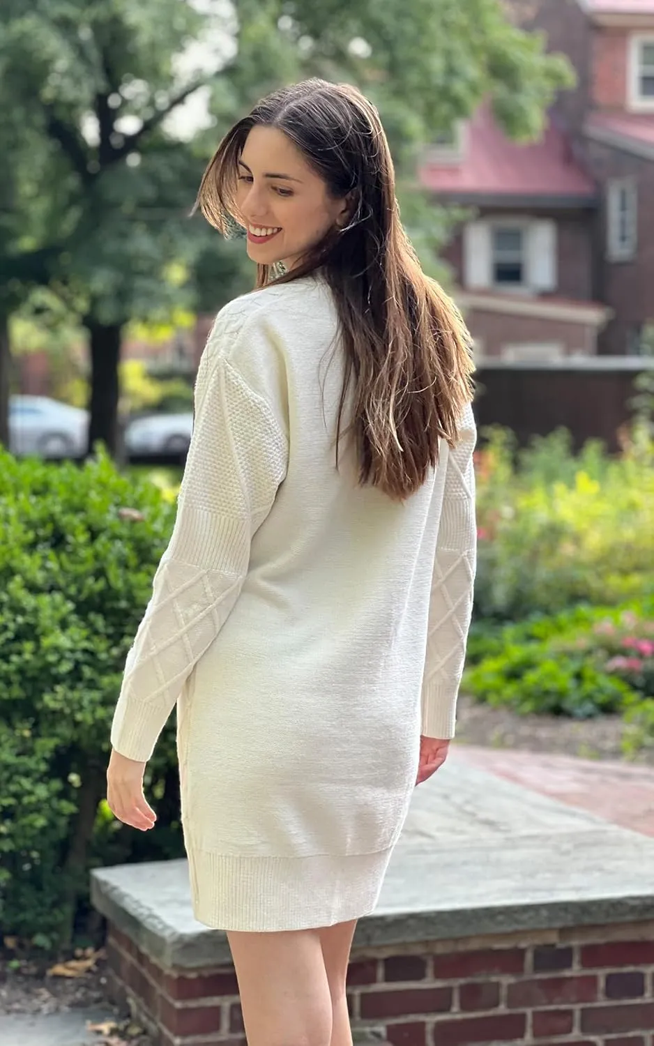 Angashion Sweater Dress for Women - 2025 Fall Winter Long Sleeve Crewneck Slim Fit Diamond Knit Casual Mini Pullover Top