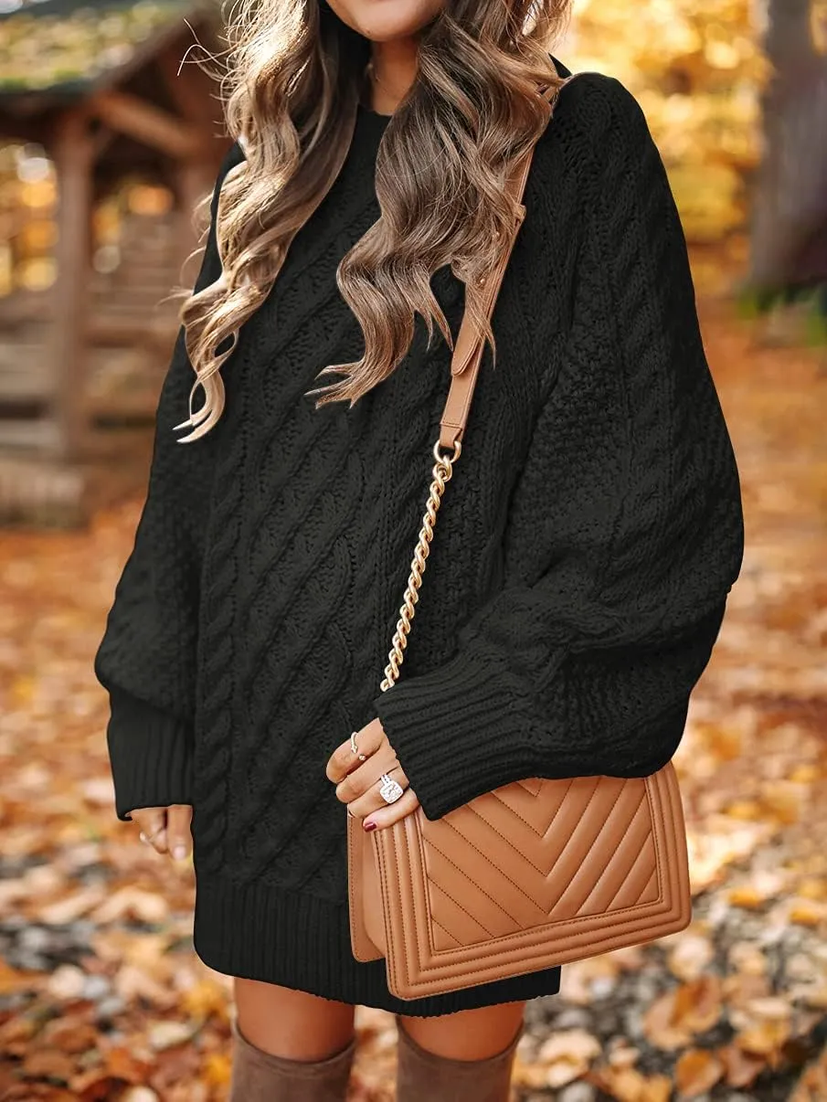 ANRABESS Women Long Sleeve Oversized Cable Knit Chunky Baggy Loose Pullover Tunic Mini Sweater Dress 2025 Trendy Fall Outfits