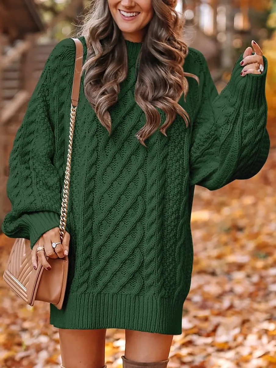 ANRABESS Women Long Sleeve Oversized Cable Knit Chunky Baggy Loose Pullover Tunic Mini Sweater Dress 2025 Trendy Fall Outfits