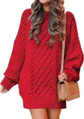 ANRABESS Women Long Sleeve Oversized Cable Knit Chunky Baggy Loose Pullover Tunic Mini Sweater Dress 2025 Trendy Fall Outfits