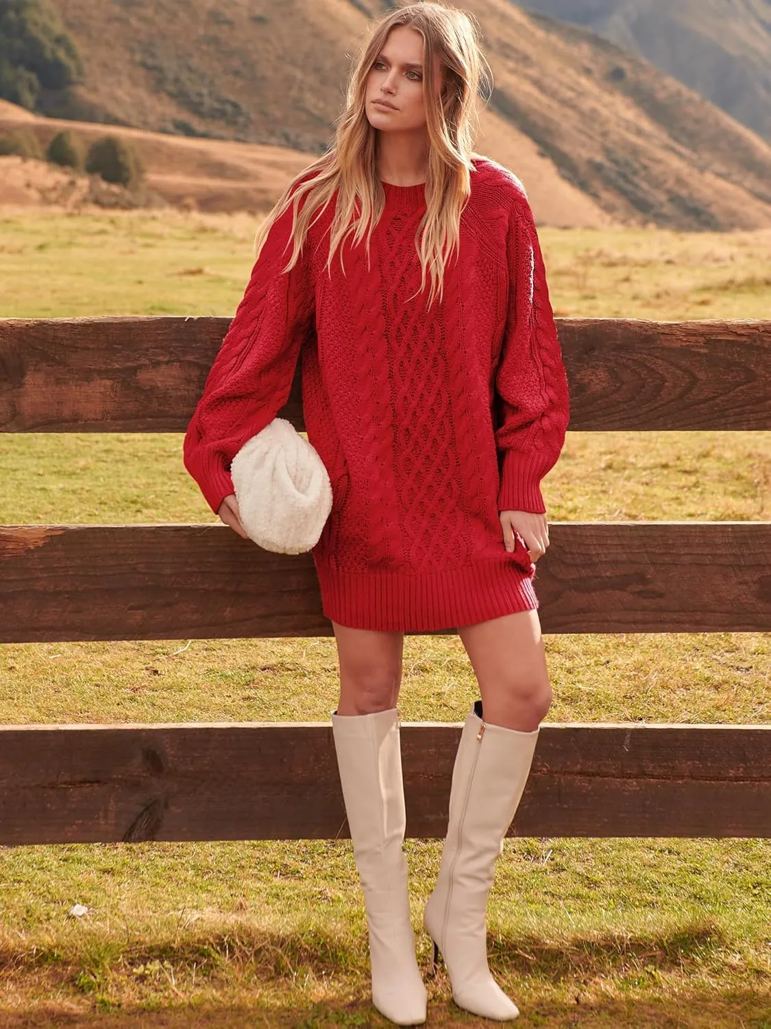 ANRABESS Women Long Sleeve Oversized Cable Knit Chunky Baggy Loose Pullover Tunic Mini Sweater Dress 2025 Trendy Fall Outfits