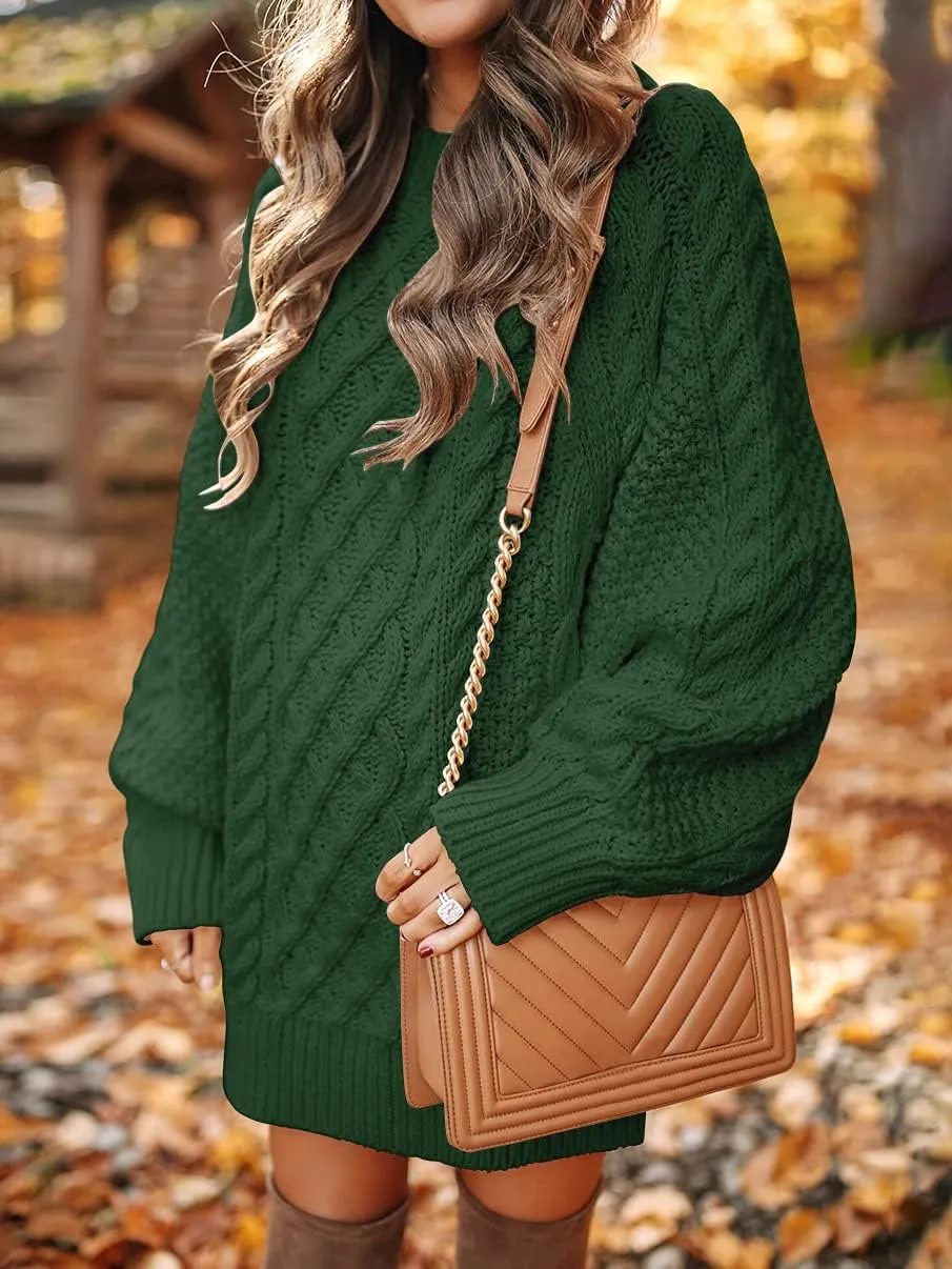ANRABESS Women Long Sleeve Oversized Cable Knit Chunky Baggy Loose Pullover Tunic Mini Sweater Dress 2025 Trendy Fall Outfits