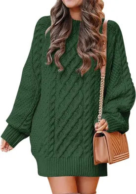 ANRABESS Women Long Sleeve Oversized Cable Knit Chunky Baggy Loose Pullover Tunic Mini Sweater Dress 2025 Trendy Fall Outfits