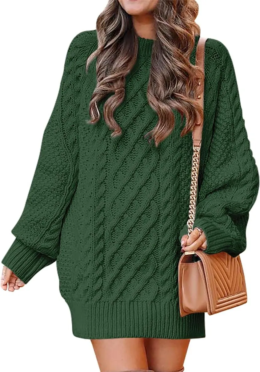 ANRABESS Women Long Sleeve Oversized Cable Knit Chunky Baggy Loose Pullover Tunic Mini Sweater Dress 2025 Trendy Fall Outfits