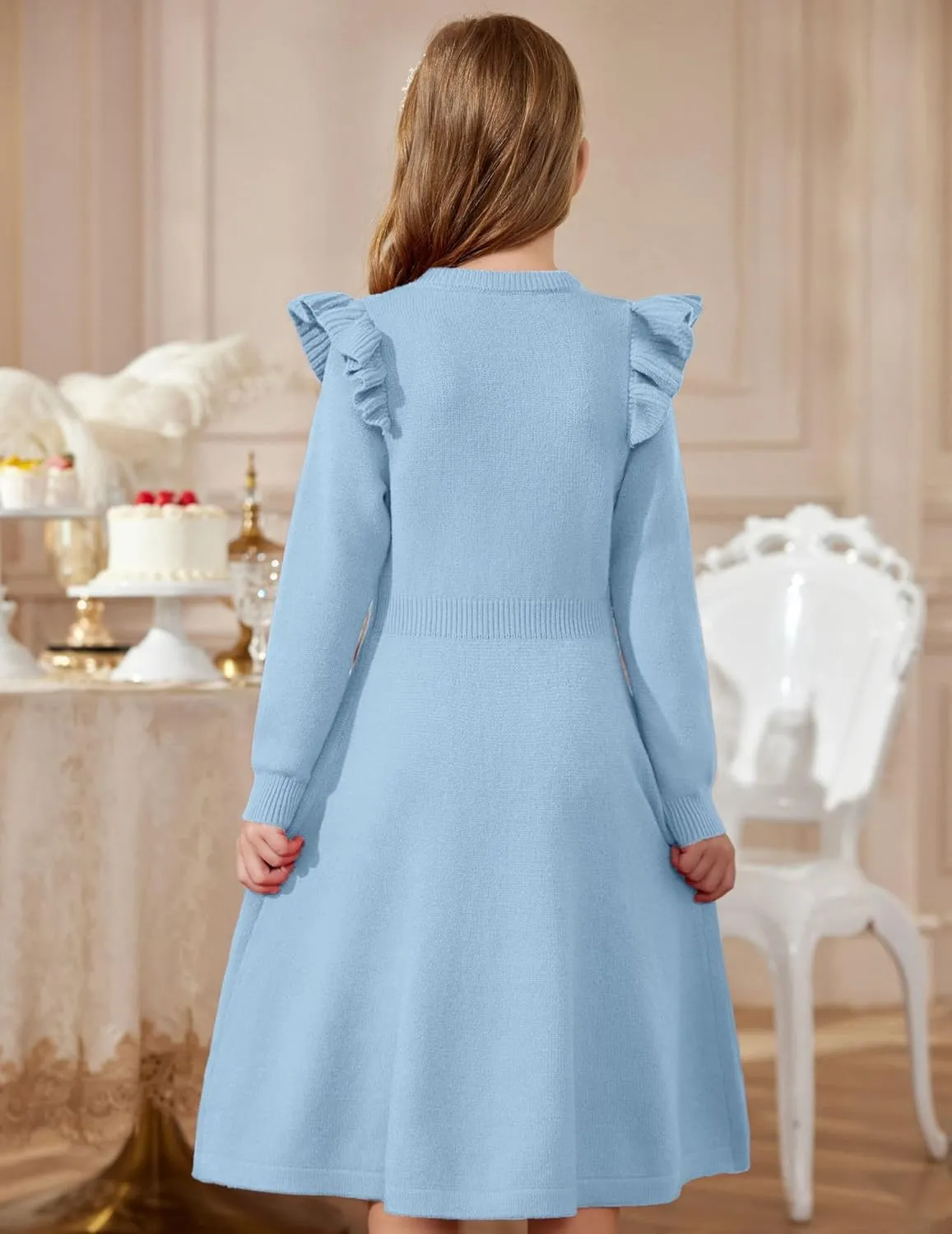 Arshiner Girls Sweater Dress Fall Winter Lantern Long Sleeve Cable Knit Pullover Midi Dresses