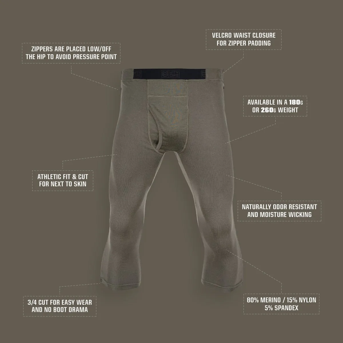 BATTLEGROUND MERINO 3/4 ZIP-OFF BOTTOMS