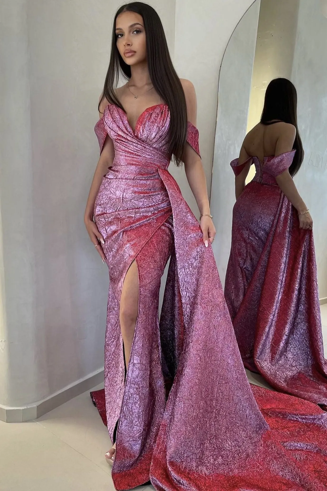 Bella Shimmer Brocade Draped Gown by Fjolla Nila