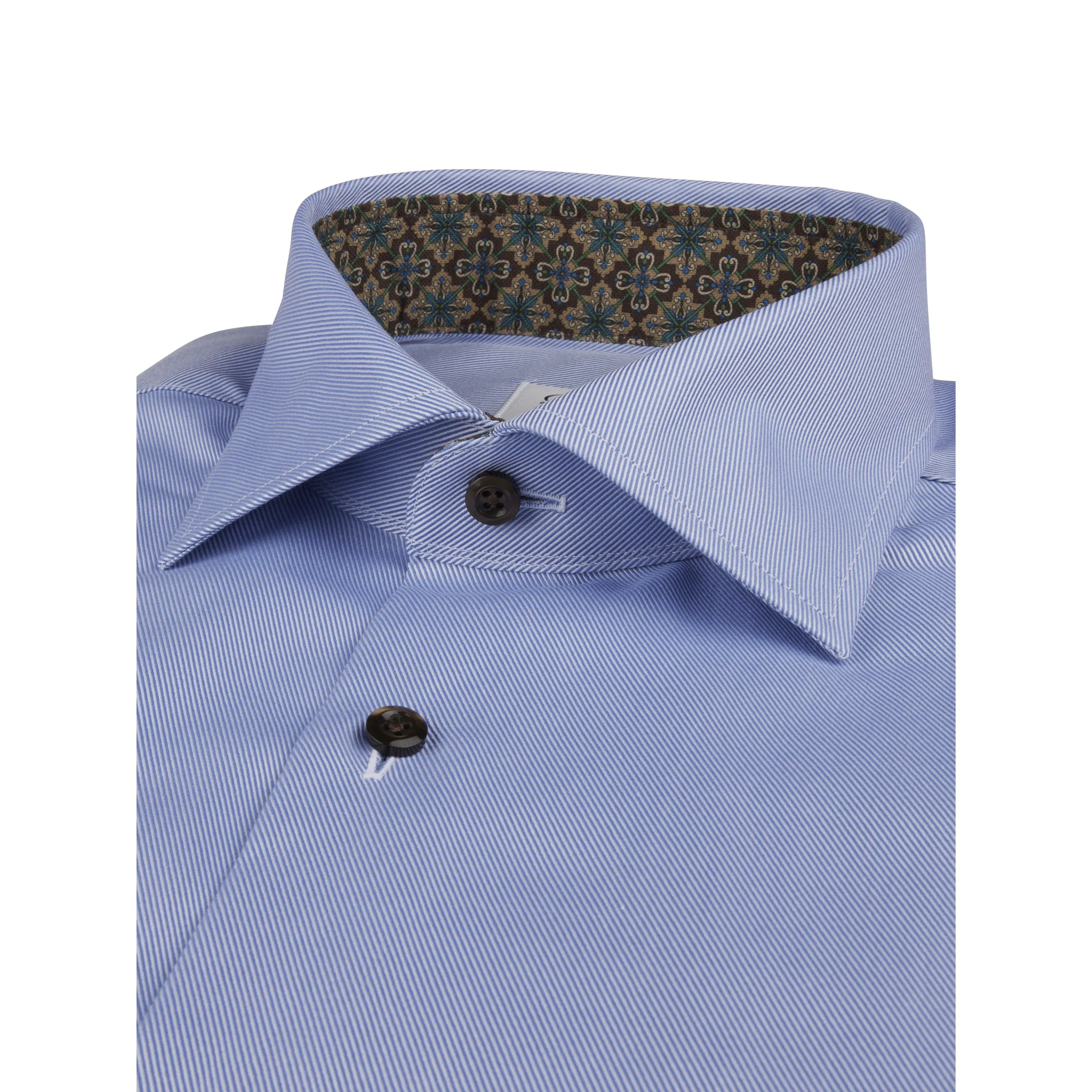 Blue w/ Contrast Textured Twill Fitted Body Shirt - Stenströms