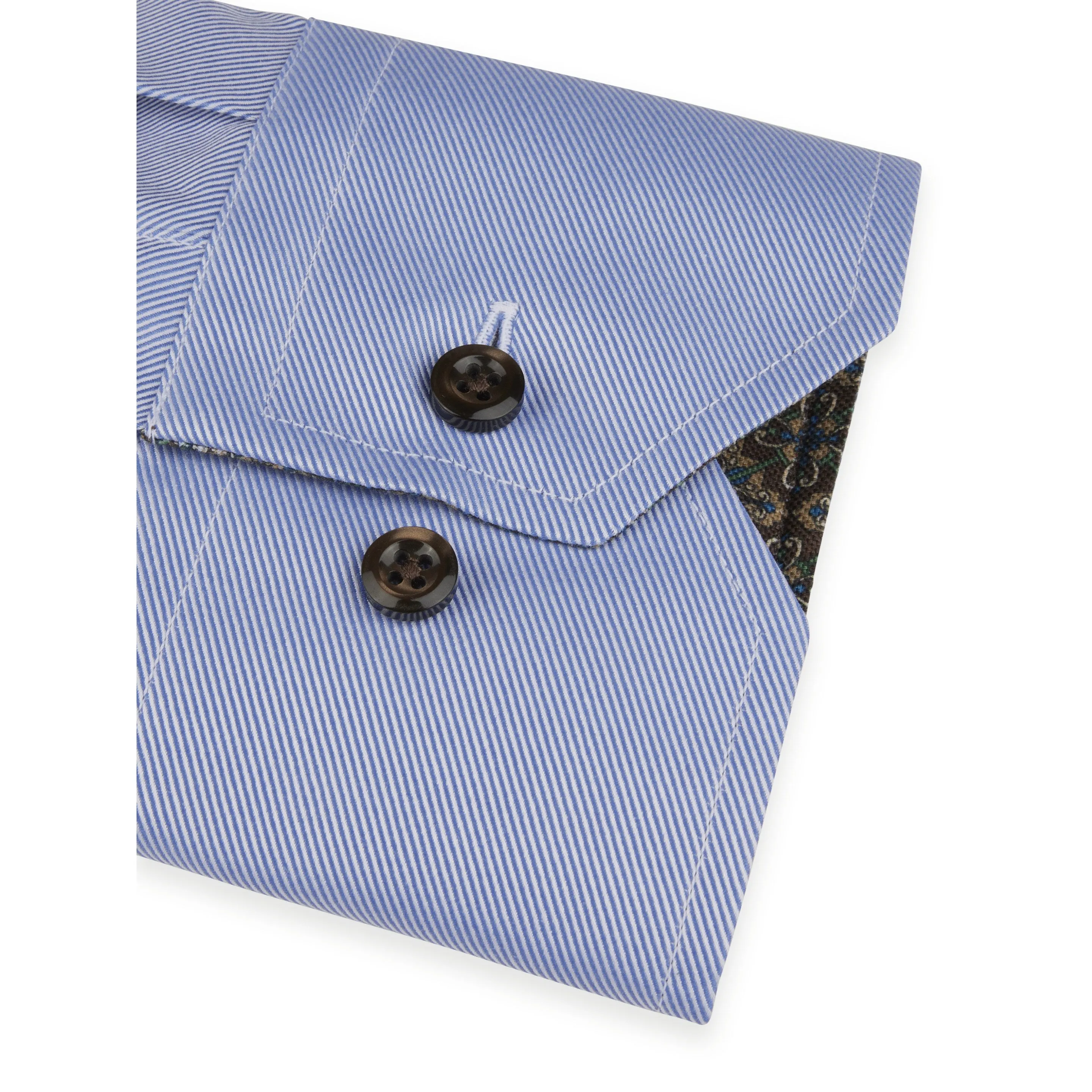 Blue w/ Contrast Textured Twill Fitted Body Shirt - Stenströms