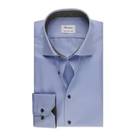 Blue w/ Contrast Textured Twill Fitted Body Shirt - Stenströms