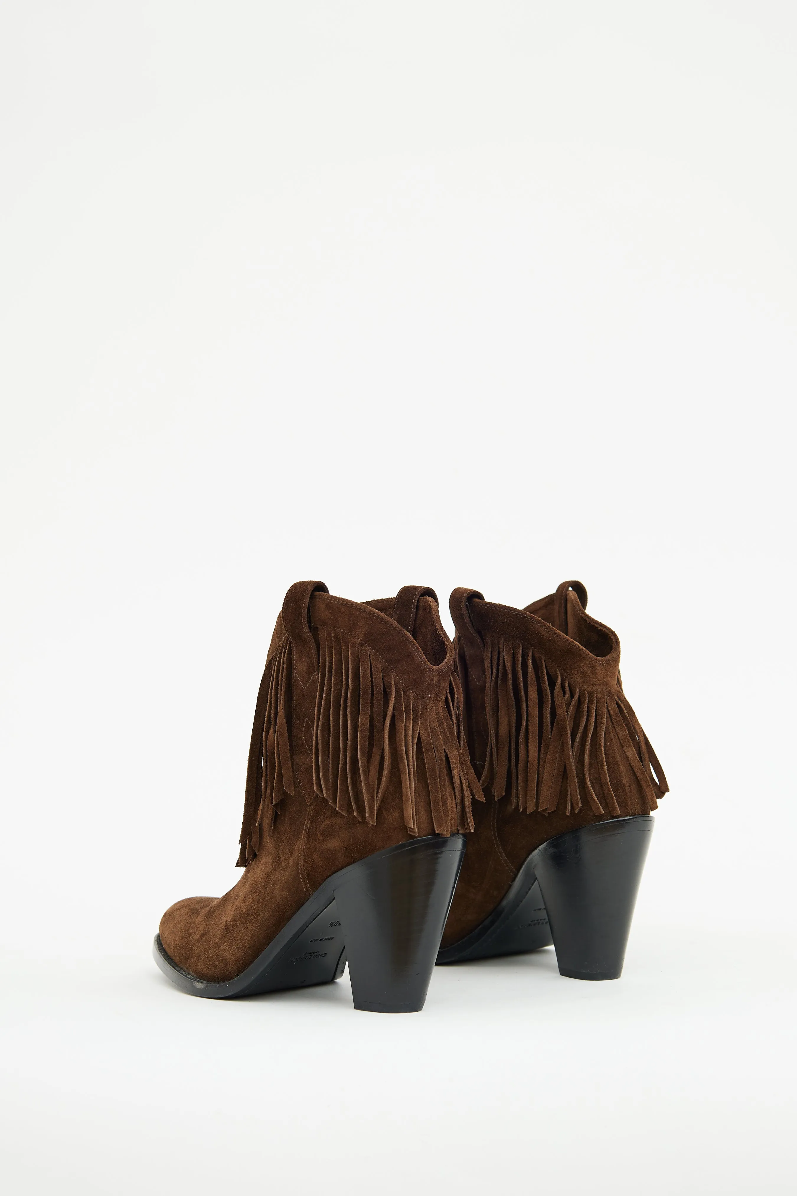 Brown Suede Heeled Fringe Bootie