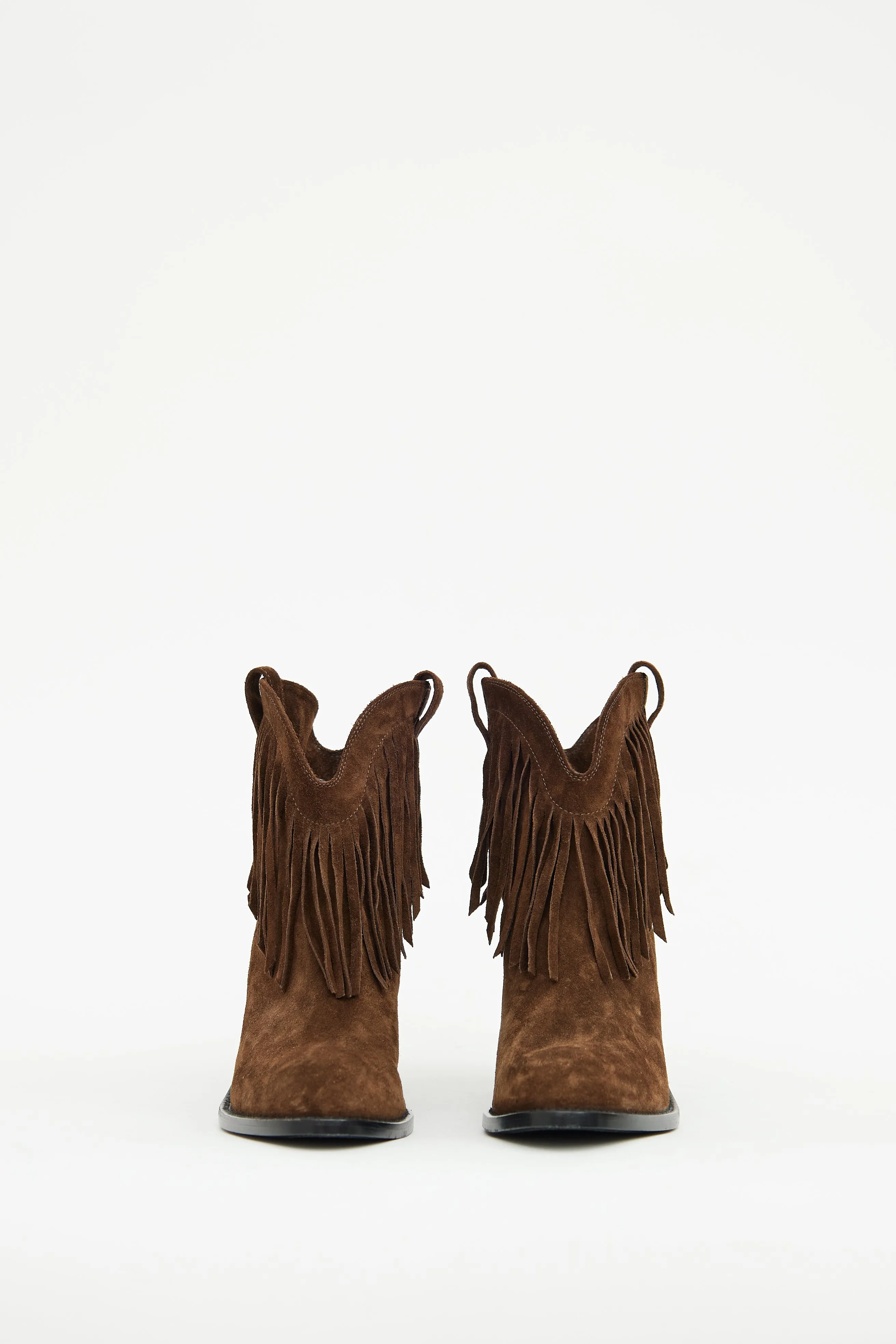 Brown Suede Heeled Fringe Bootie