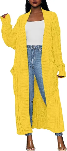 Caracilia Womens Long Cardigan Sweaters 2025 Fall Open Front Coat Long Sleeve Cable Knit Maxi Outerwear Trendy Jacket Clothes