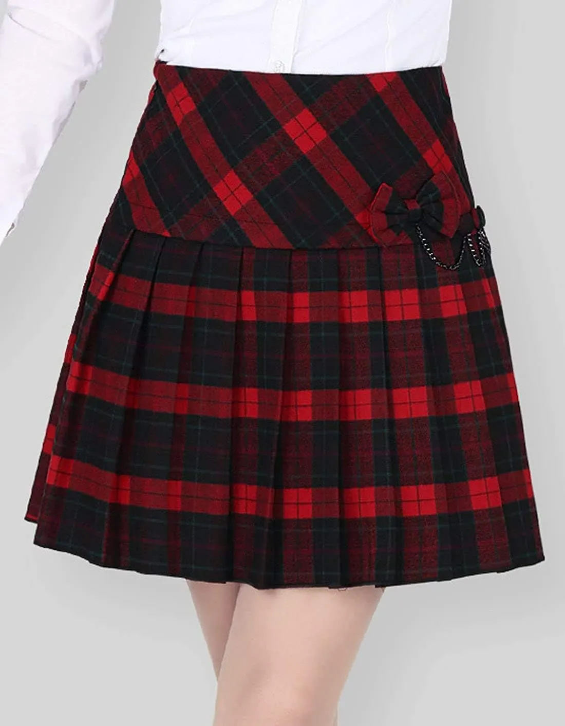 chouyatou Women's A-Line Plaid Wool Blend Pleated Skirt Side Zipper