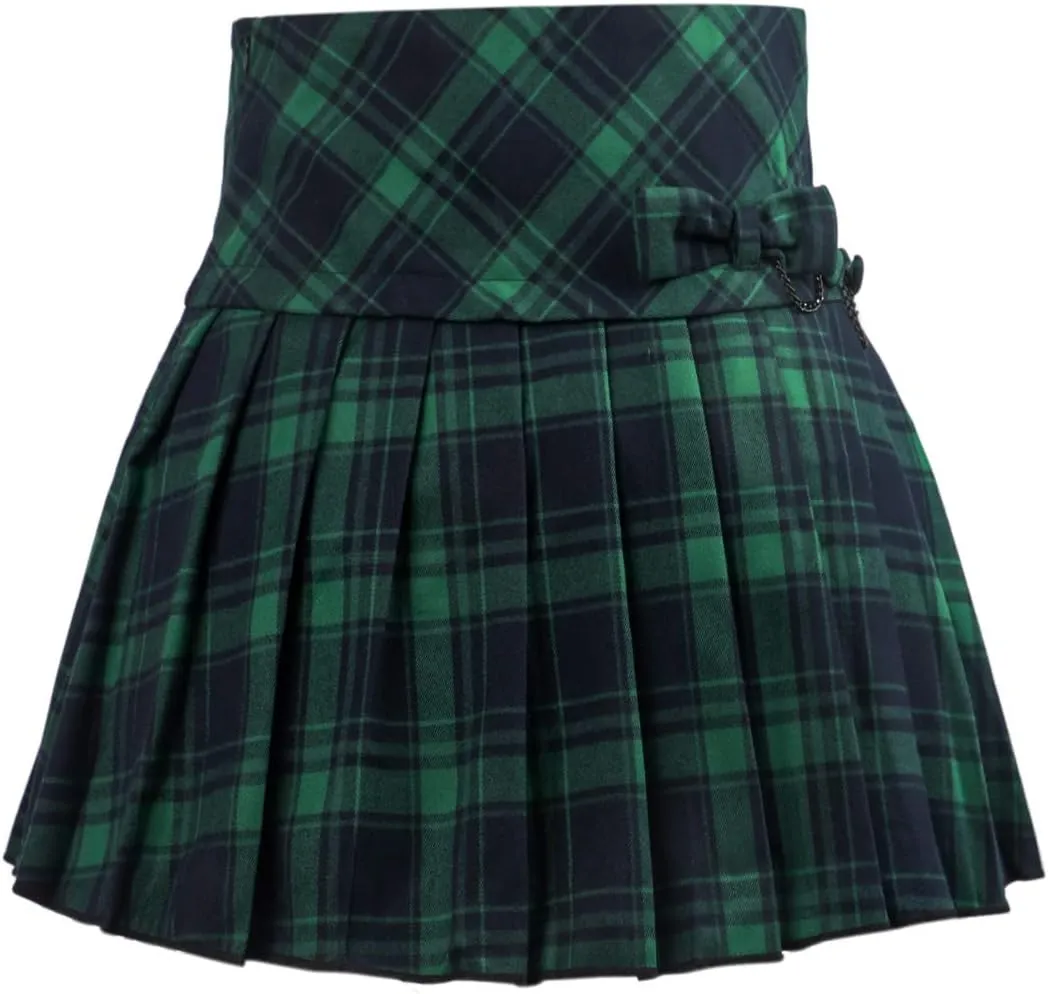 chouyatou Women's A-Line Plaid Wool Blend Pleated Skirt Side Zipper