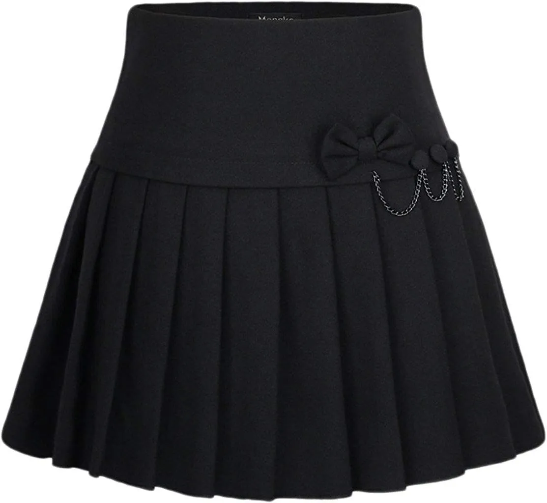 chouyatou Women's A-Line Plaid Wool Blend Pleated Skirt Side Zipper