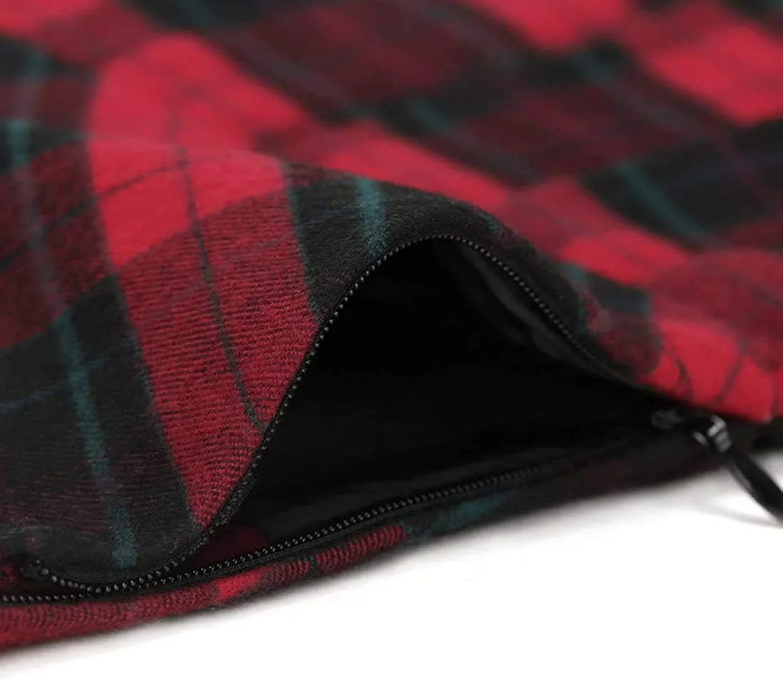 chouyatou Women's A-Line Plaid Wool Blend Pleated Skirt Side Zipper