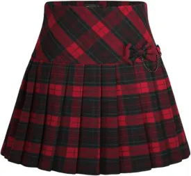 chouyatou Women's A-Line Plaid Wool Blend Pleated Skirt Side Zipper
