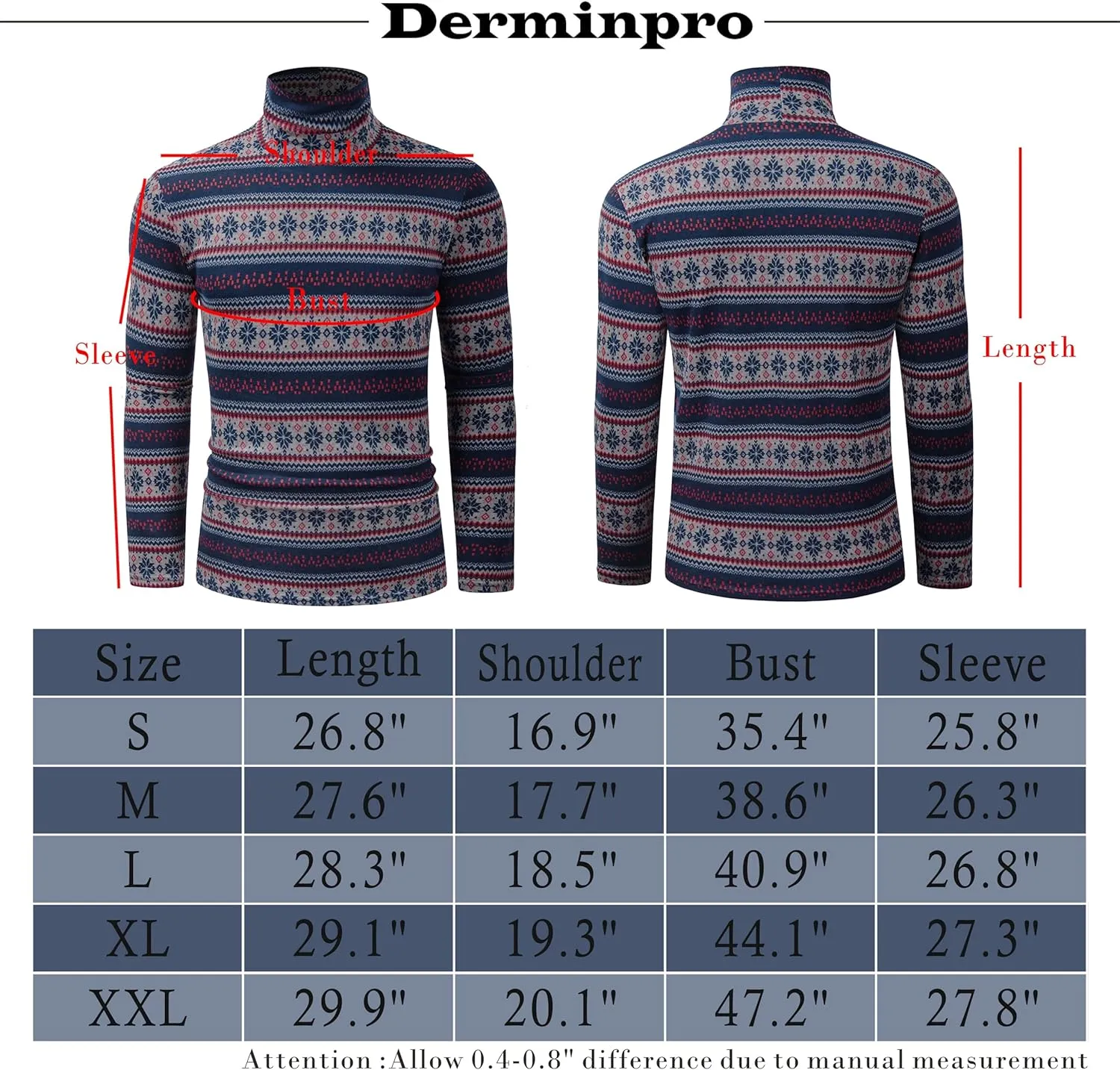 Derminpro Men's Slim Fit Soft Turtleneck Long Sleeve Pullover Lightweight T-Shirt