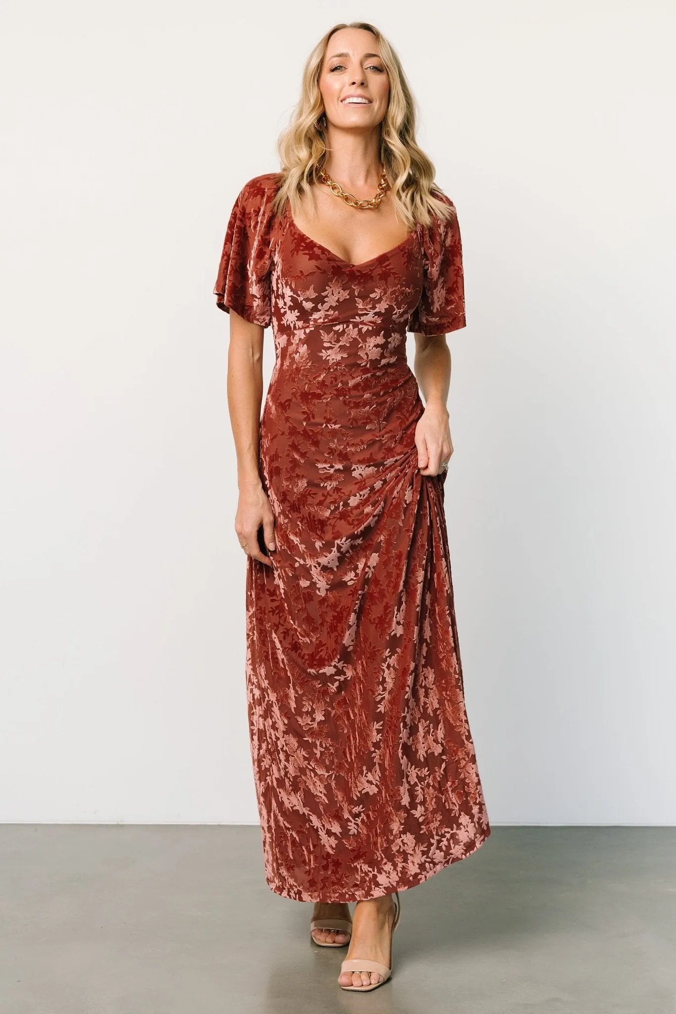 Everley Velvet Maxi Dress | Cinnamon