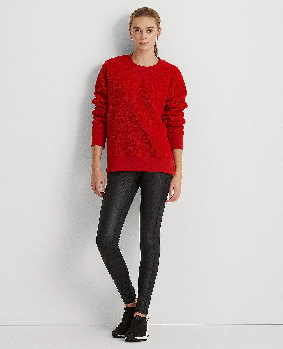Faux-Shearling Crewneck Pullover In Red