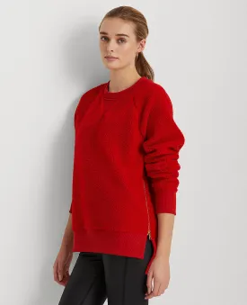 Faux-Shearling Crewneck Pullover In Red