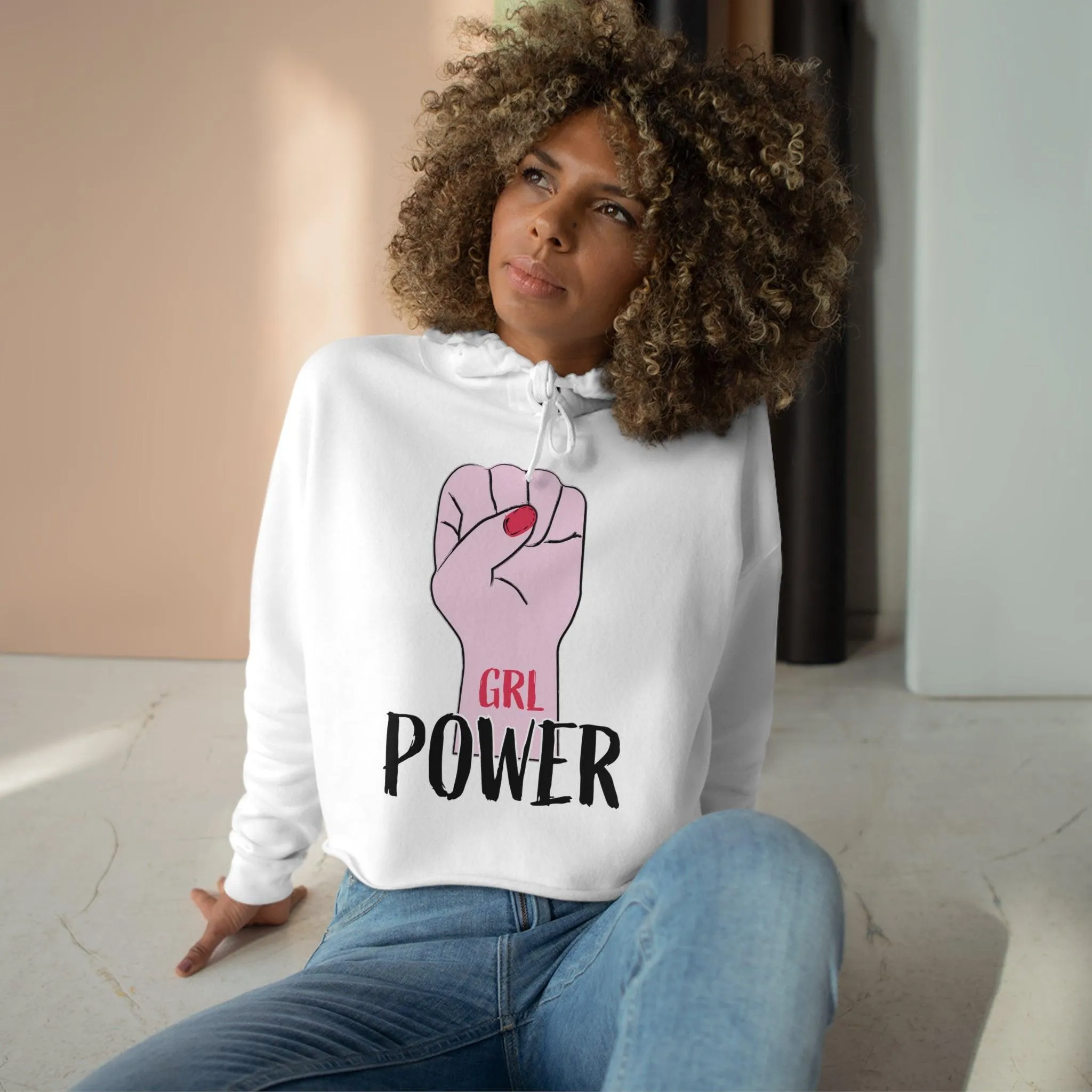 Girl Power Fist Crop Hoodie