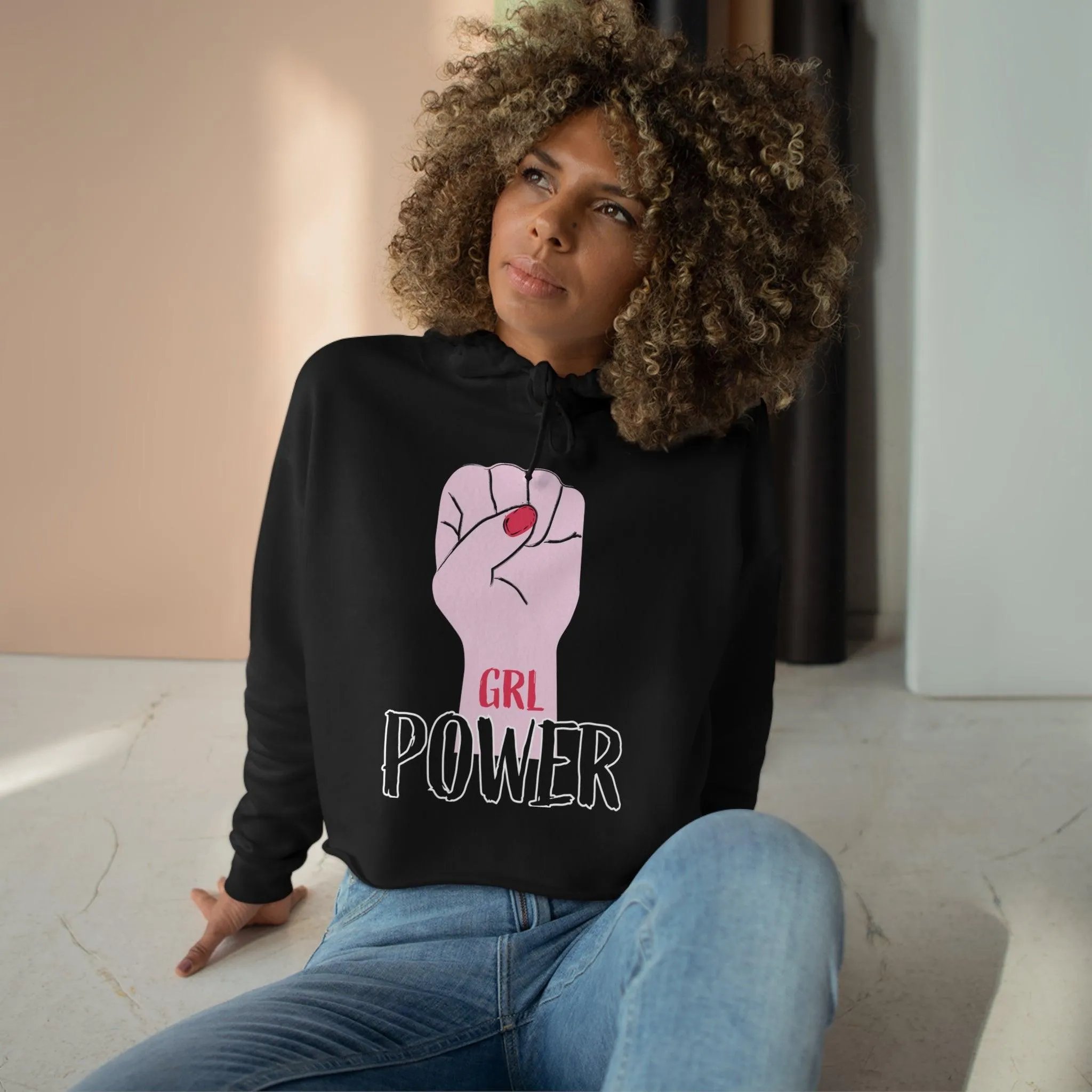 Girl Power Fist Crop Hoodie