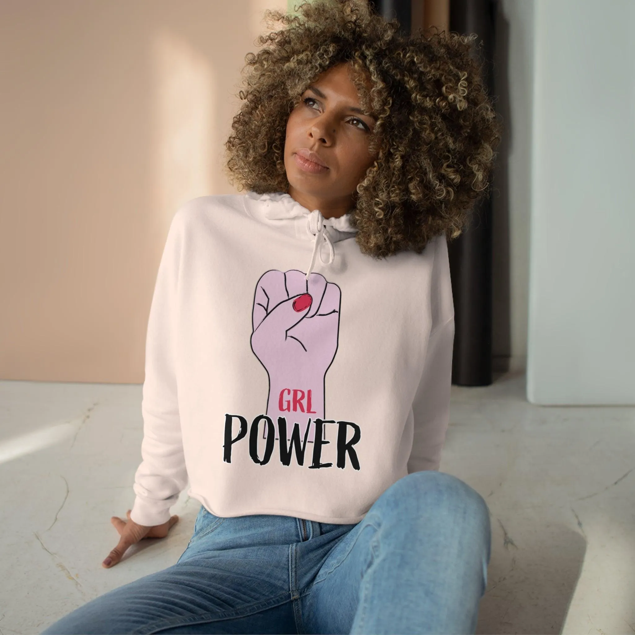 Girl Power Fist Crop Hoodie