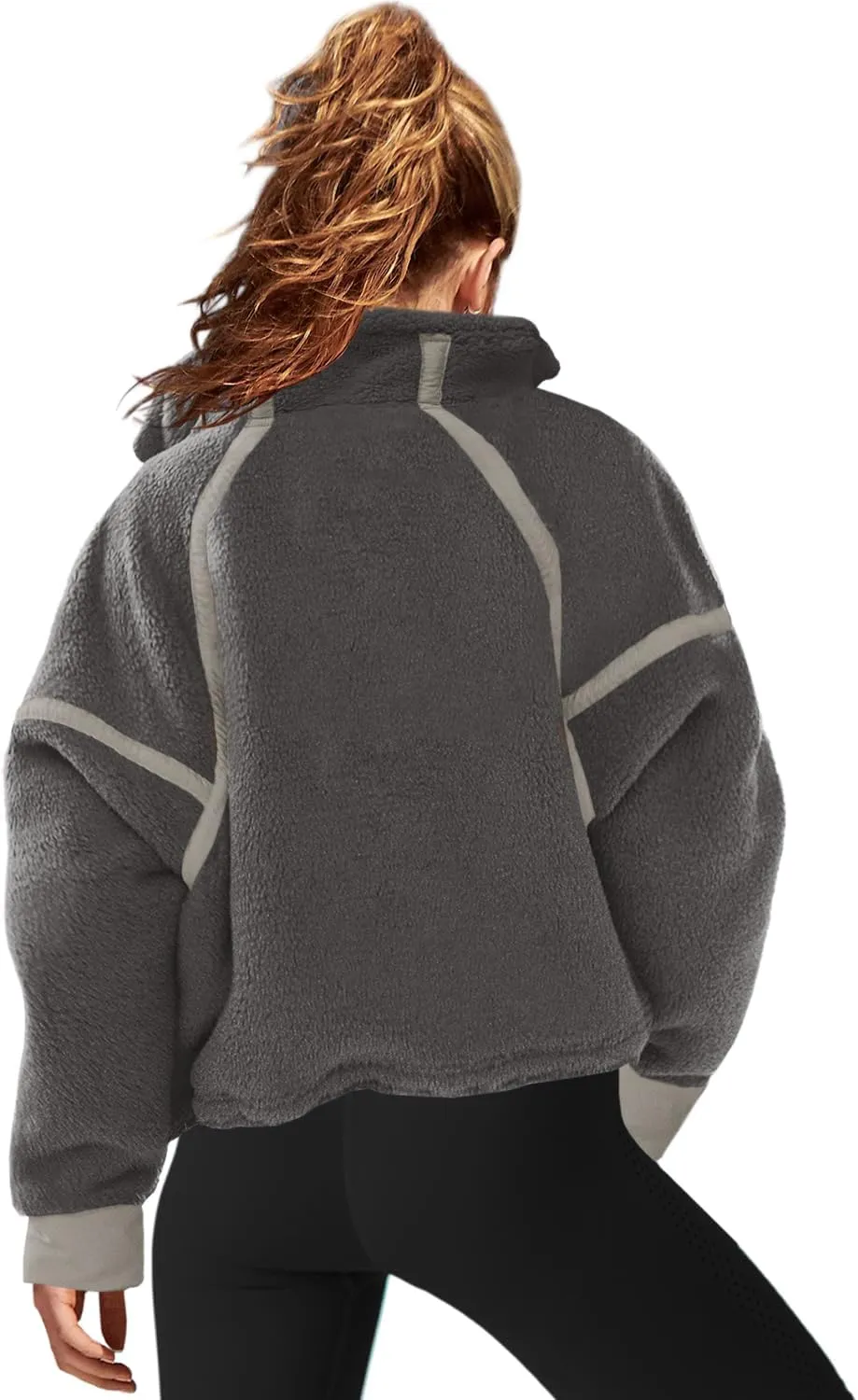 LAMISSCHE Half Zip Sweatshirt Women Oversized Sherpa Jacket V Neck Fleece Pullover Hoodie with Pockets