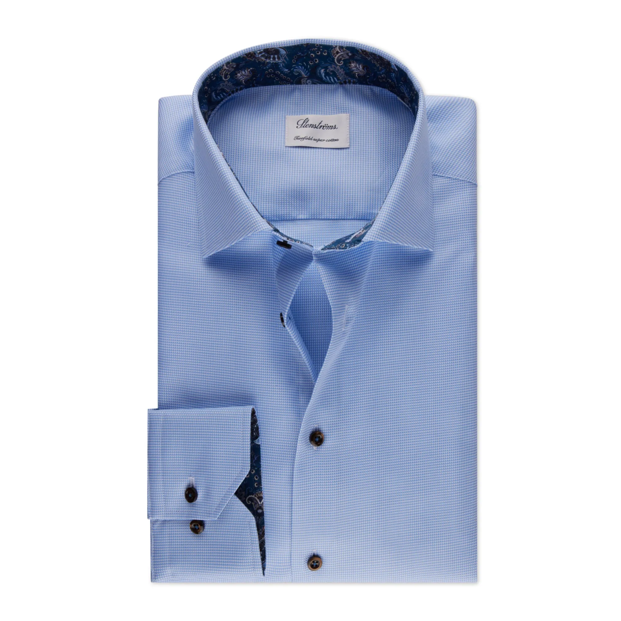Light Blue w/ Contrast Twill Fitted Body Shirt - Stenströms