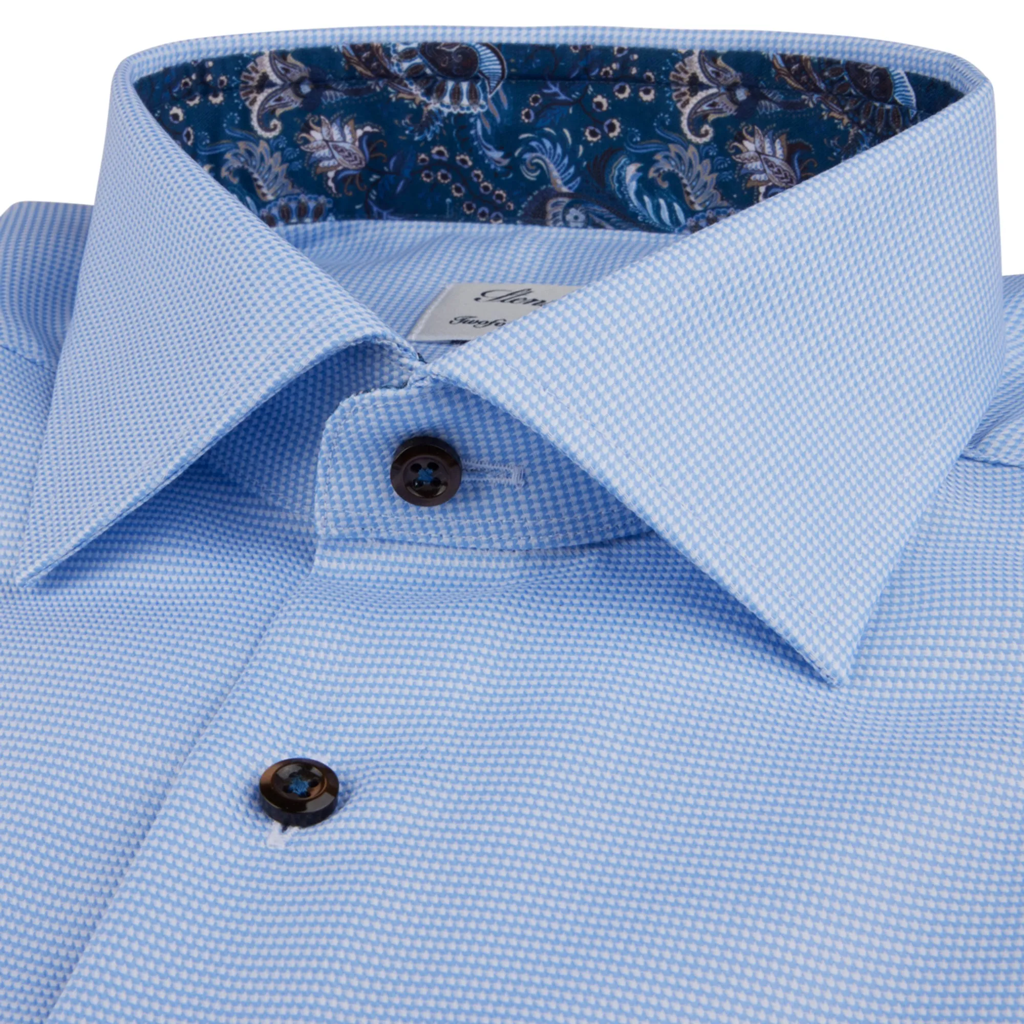 Light Blue w/ Contrast Twill Fitted Body Shirt - Stenströms