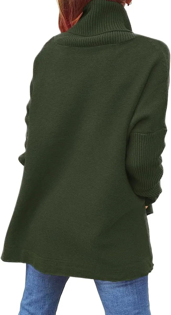 LILLUSORY Women's Turtleneck Oversized Sweaters Long Batwing Sleeve Spilt Hem Tunic Pullover Knit Tops