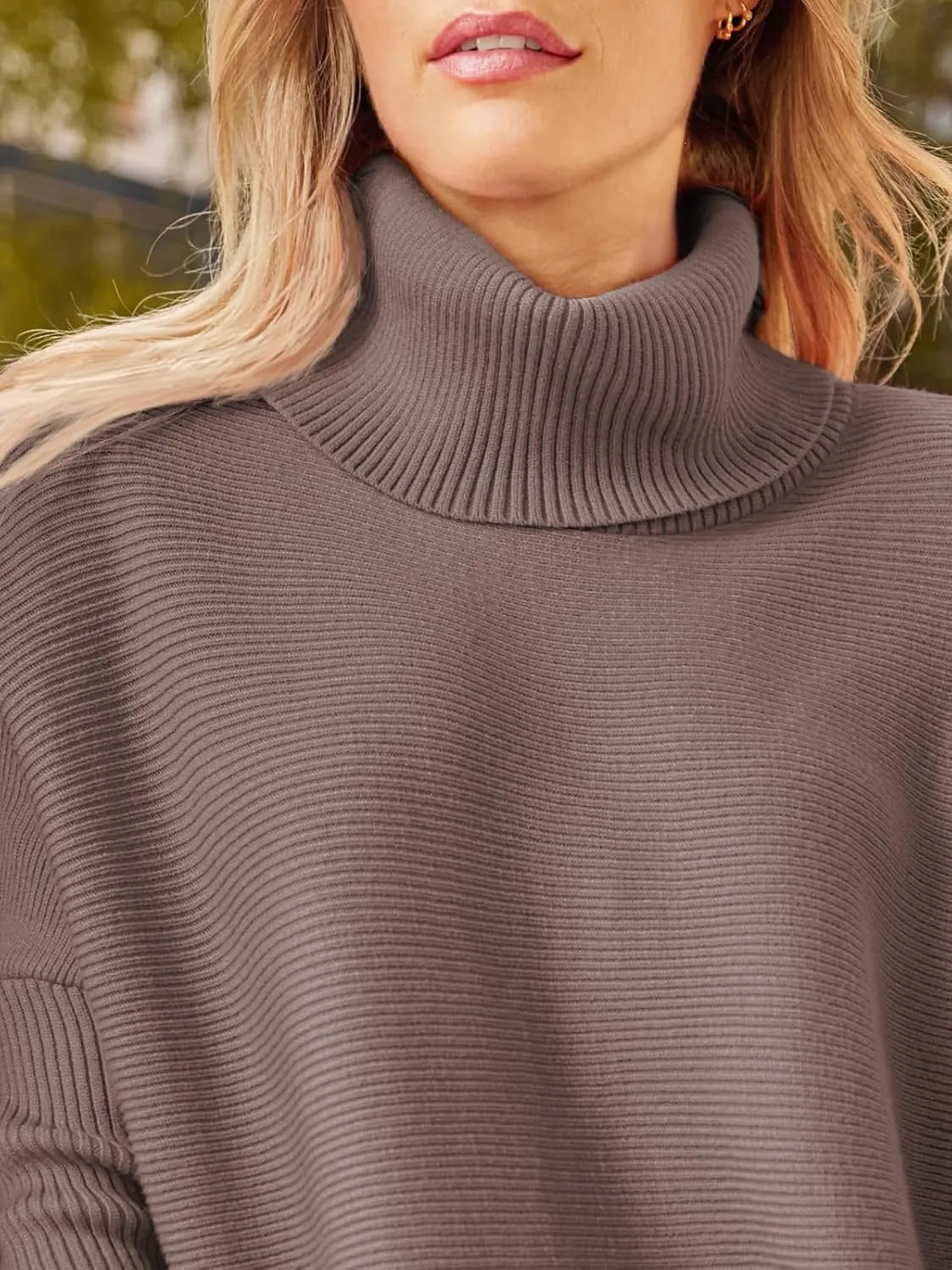 LILLUSORY Women's Turtleneck Oversized Sweaters Long Batwing Sleeve Spilt Hem Tunic Pullover Knit Tops