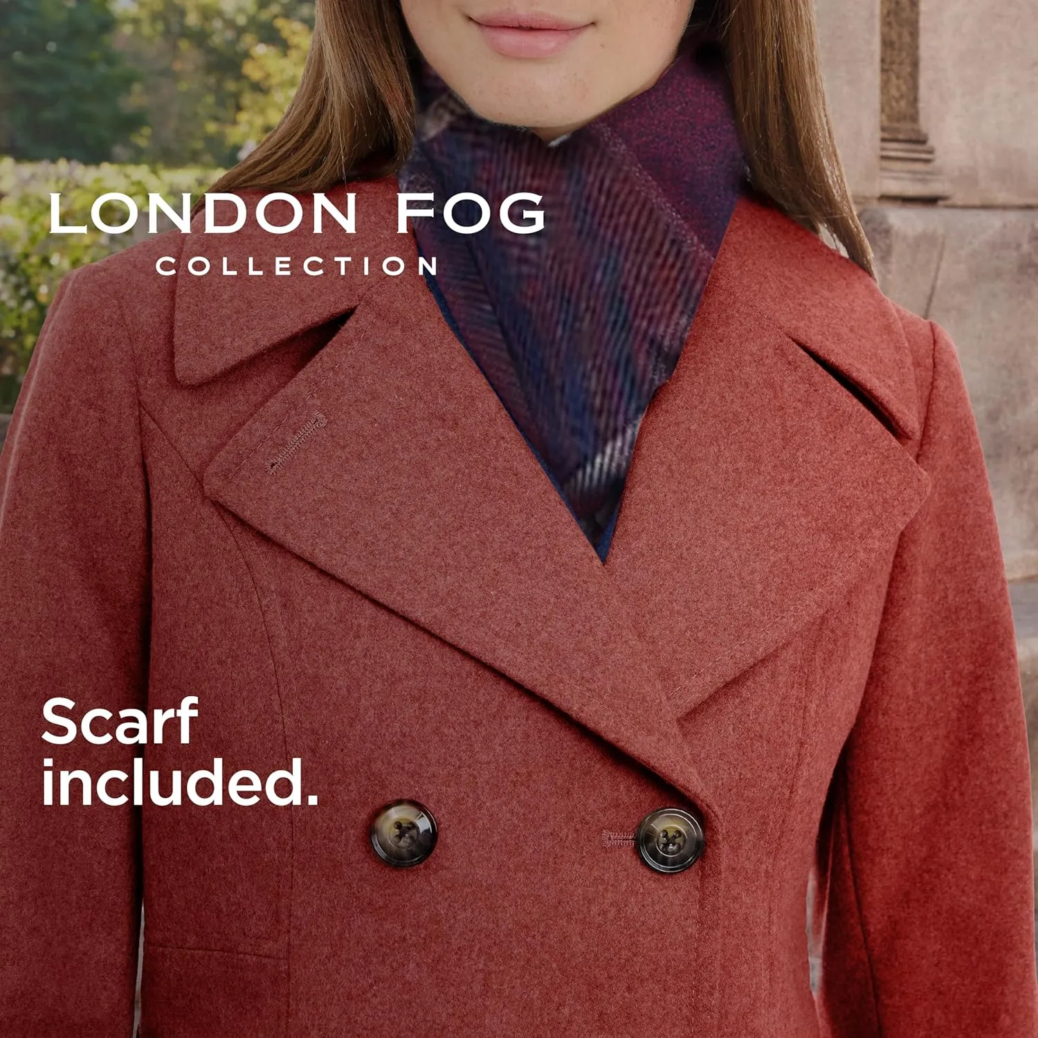 LONDON FOG Women's Double-Breasted Peacoat with Scarf