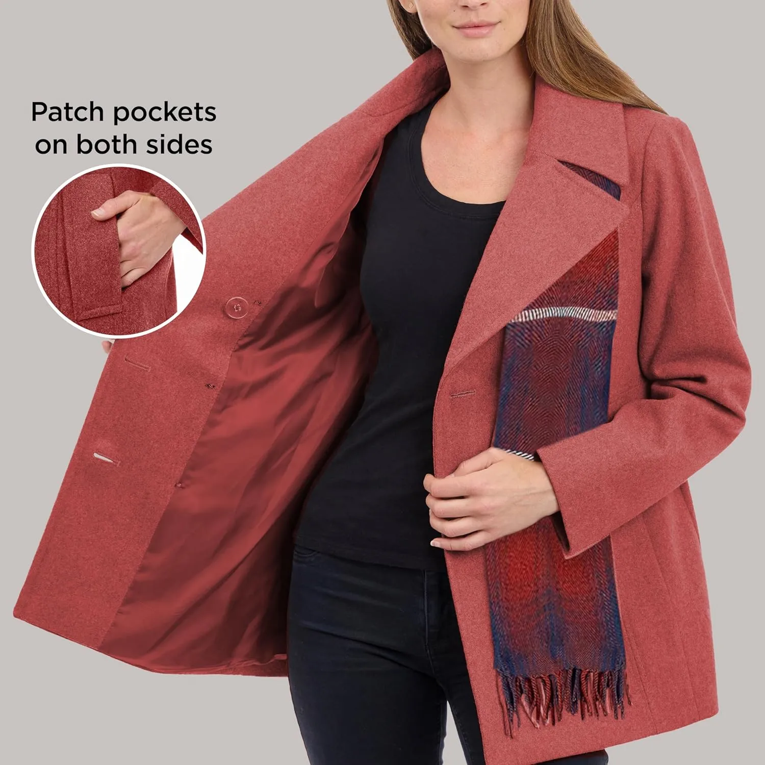 LONDON FOG Women's Double-Breasted Peacoat with Scarf