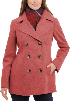 LONDON FOG Women's Double-Breasted Peacoat with Scarf