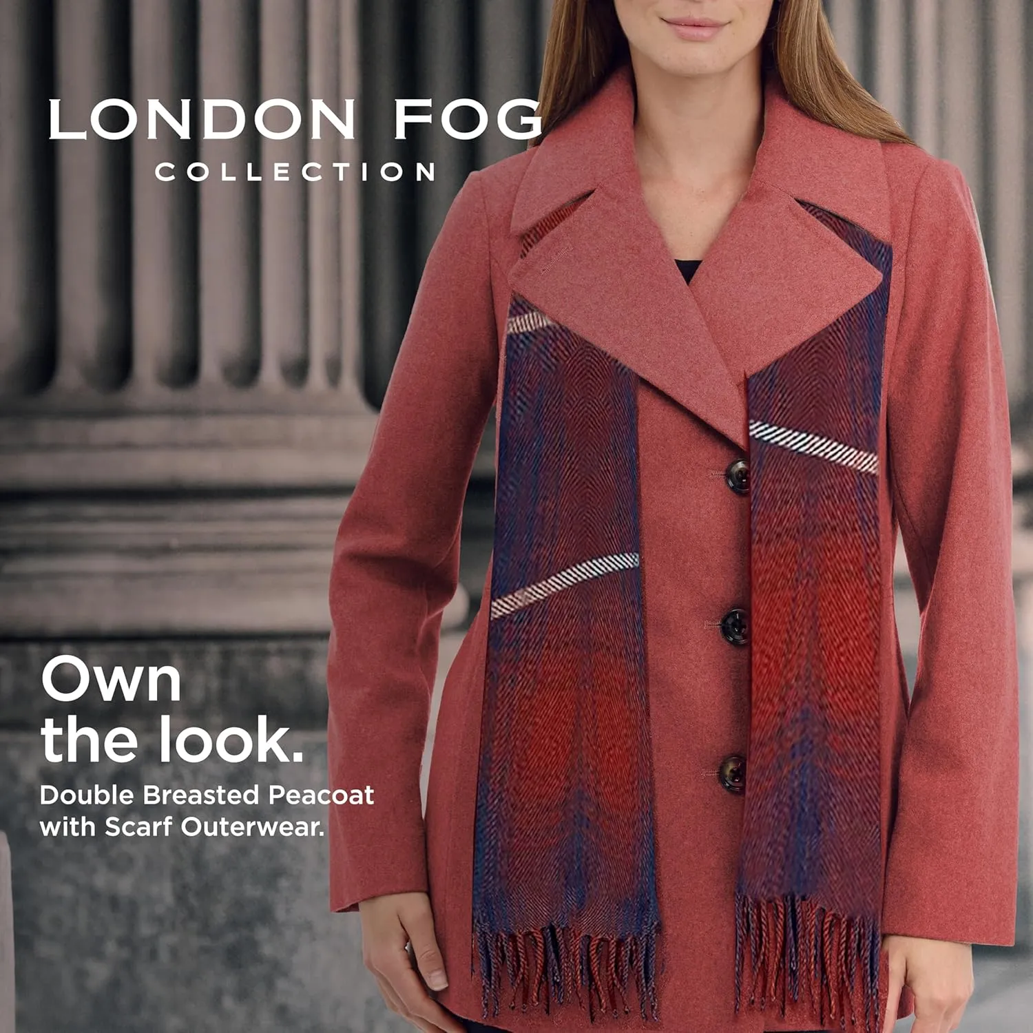 LONDON FOG Women's Double-Breasted Peacoat with Scarf