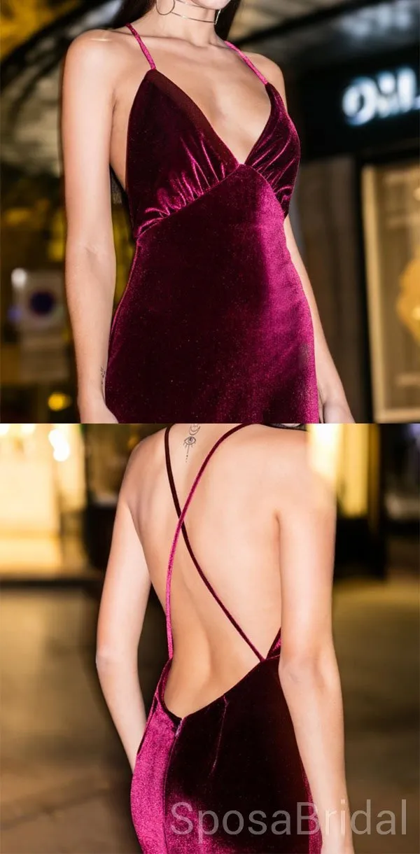 Long Mermaid  Velvet Sexy Simple Cheap Modest Soft Spaghetti Straps Prom Dresses online, PD1263