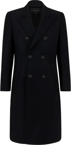 Mens Black Overcoat Wool & Cashmere Double Breasted Long Coat Winter Jacket