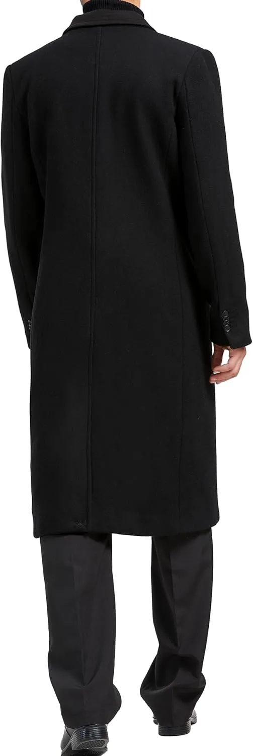 Mens Black Overcoat Wool & Cashmere Double Breasted Long Coat Winter Jacket