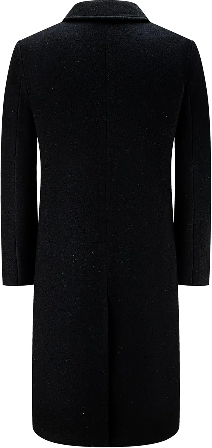 Mens Black Overcoat Wool & Cashmere Double Breasted Long Coat Winter Jacket