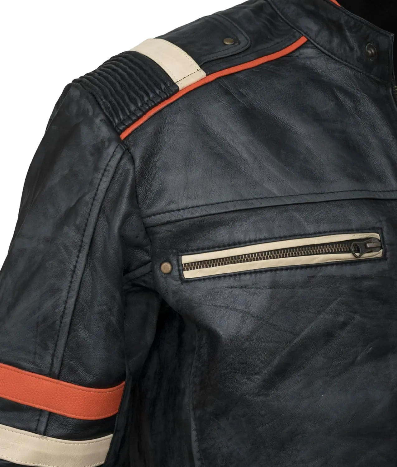 Men's Cafe Racer Vintage Retro Distressed Black Biker Leather Jacket