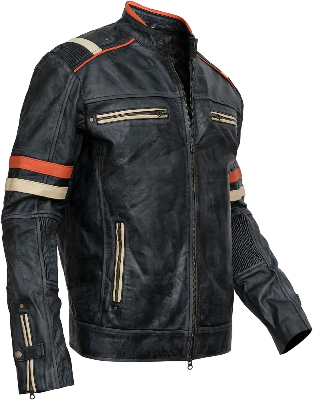 Men's Cafe Racer Vintage Retro Distressed Black Biker Leather Jacket