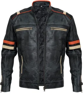 Men's Cafe Racer Vintage Retro Distressed Black Biker Leather Jacket