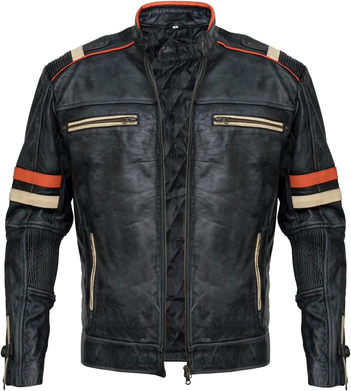 Men's Cafe Racer Vintage Retro Distressed Black Biker Leather Jacket