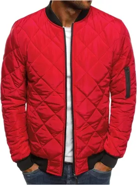 Men's Diamond Quilted Flight Bomber Jacket Lightweight Packable Warm Winter Padded Coat Varsity Multi-Purpose Outerwear