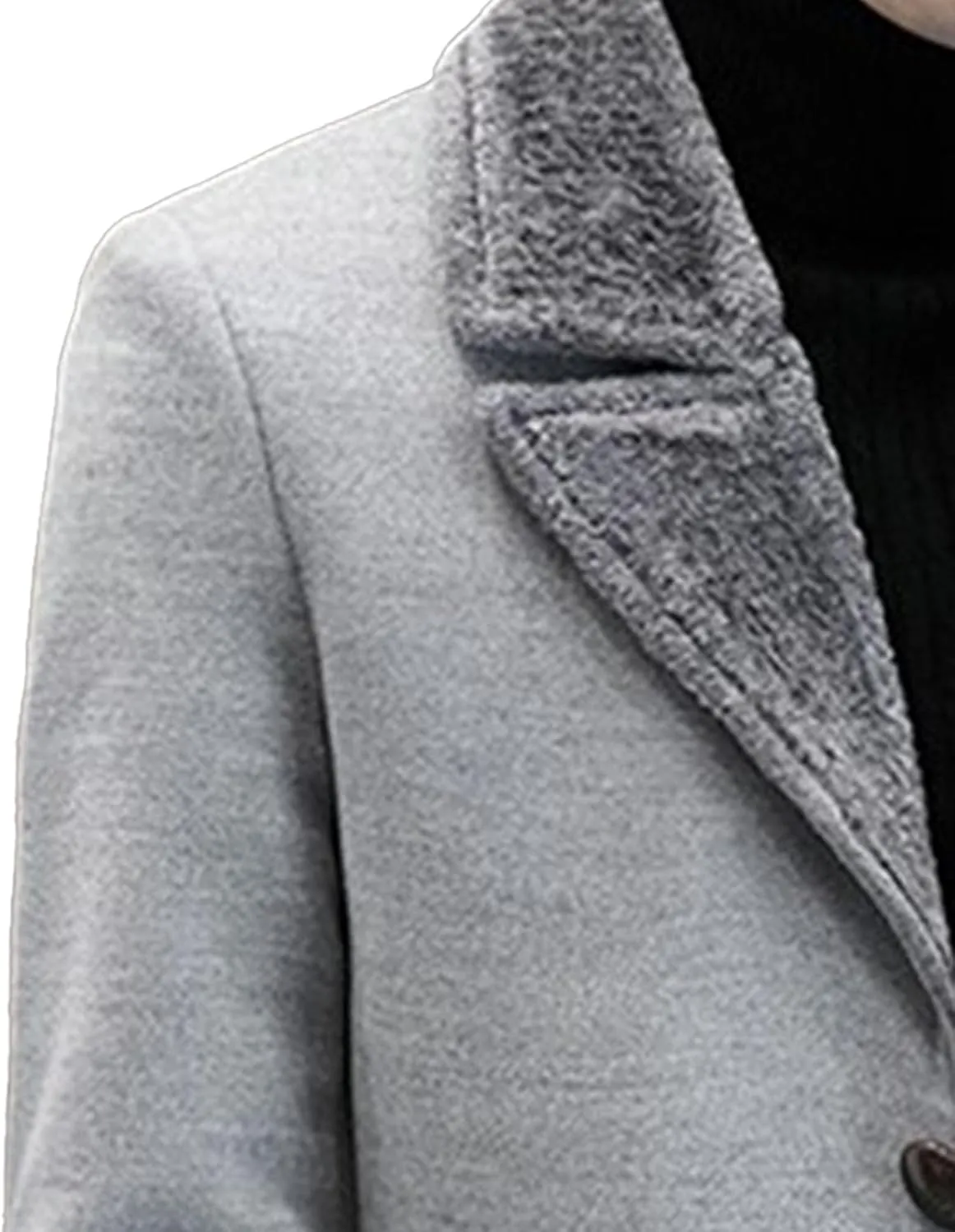 Men's Fleece Fur Lapel Blazer Double Breasted Winter Sport Coat Wool Blend Trench Jacket for Men