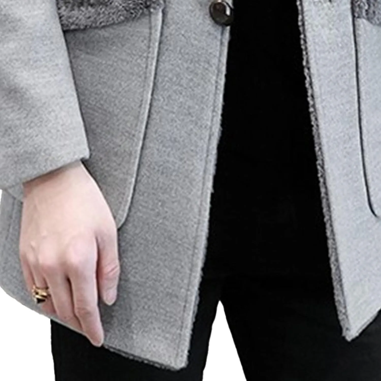 Men's Fleece Fur Lapel Blazer Double Breasted Winter Sport Coat Wool Blend Trench Jacket for Men