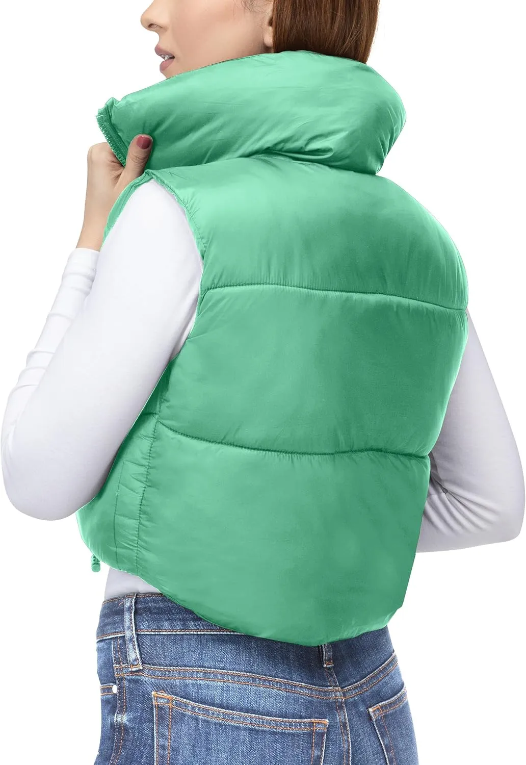 NY Threads Cropped Puffer Vest Women Lightweight Stand Collar Sleeveless Zip Up Winter Padded Gilet